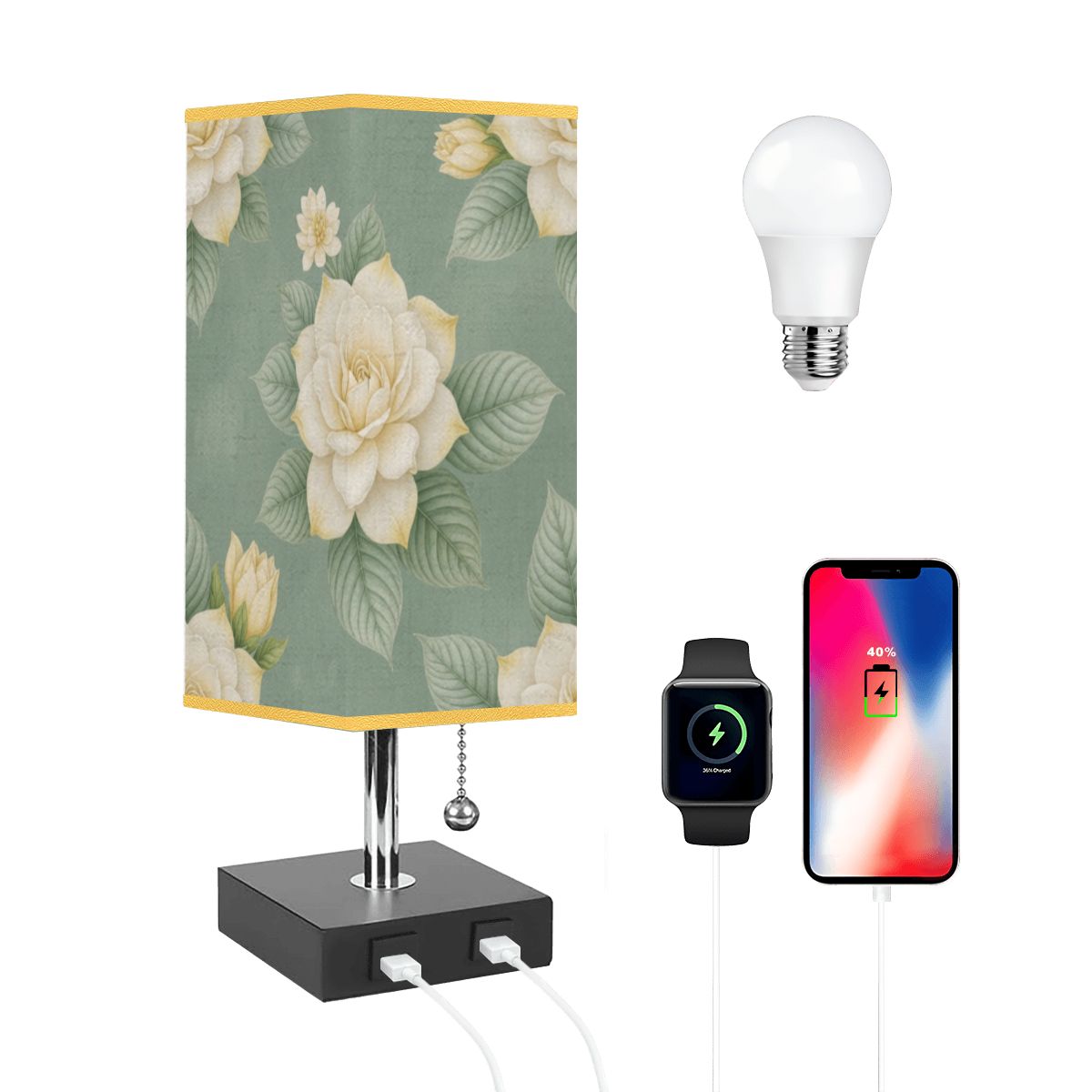 Square Table Lamp with USB Port Gold Trim 43gardeniev2aop
