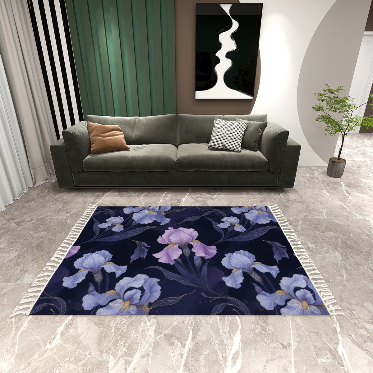 Irysy Indigo — Rug with tassels