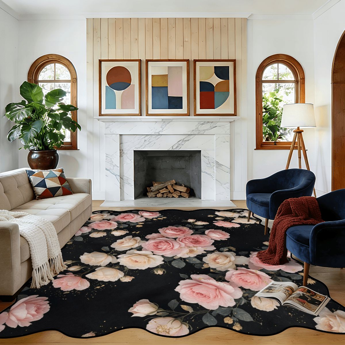 Scalloped Area Rug 120"x96" 27rozekaskadaaop