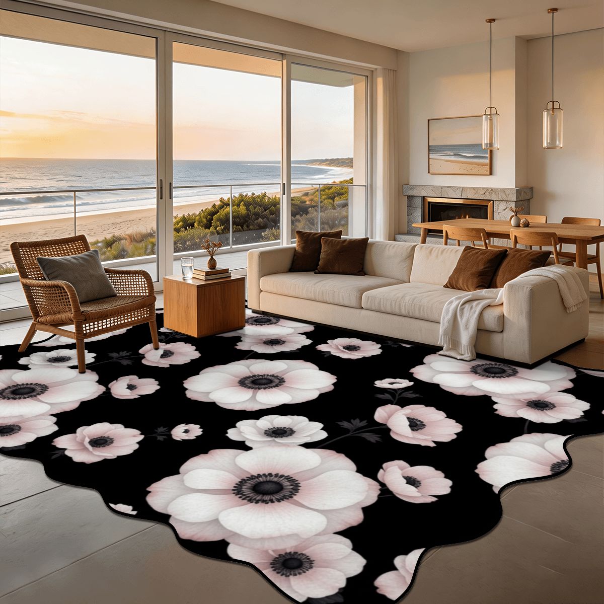 Scalloped Area Rug 144"x108" 21anemonynoiraop