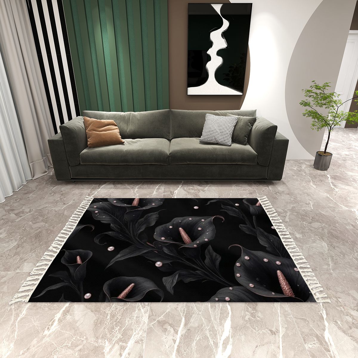 Kalie Noir — Rug with tassels