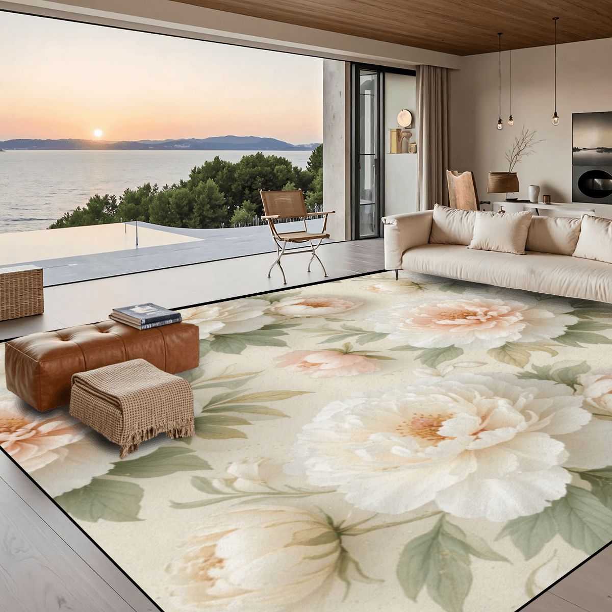 Large Area Rug Floor Carpet (5:4) 11peoniebialaaop