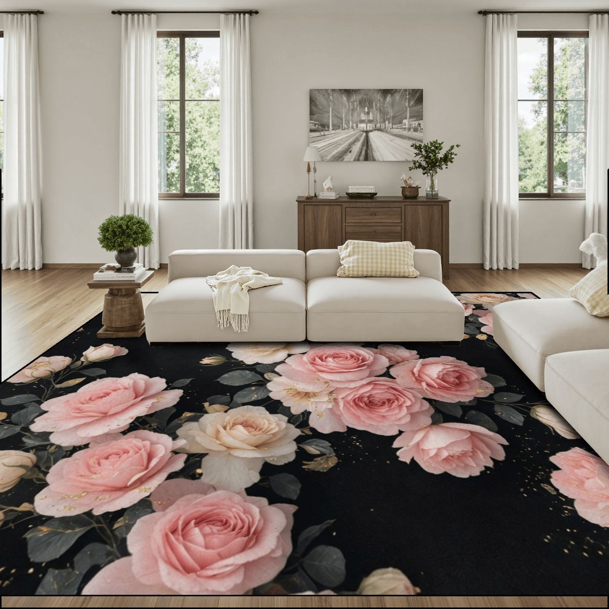 Large Area Rug Floor Carpet (4:3) 27rozekaskadaaop