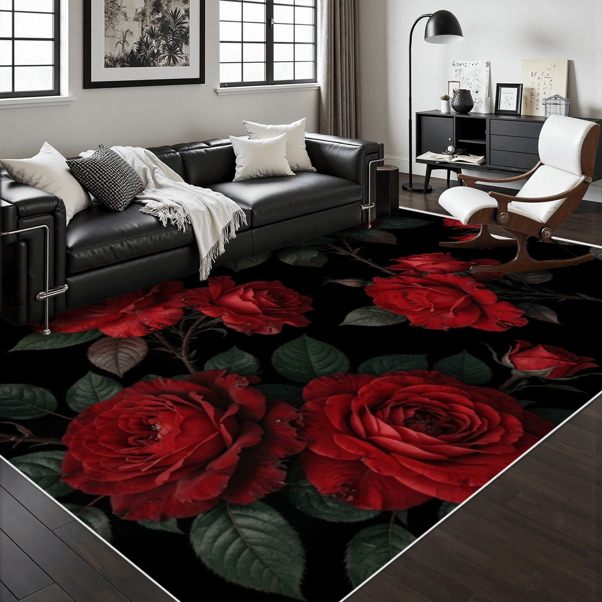 Area Rug with White Border 48"x72" 12rozeczerwoneaop
