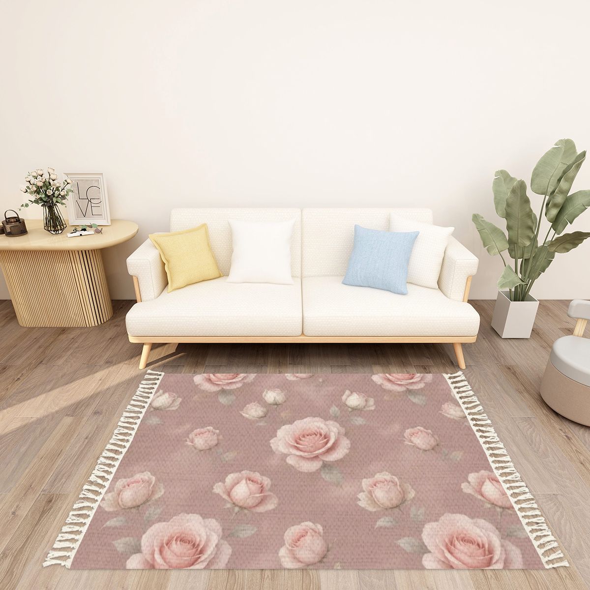 Roze Blush — Rug with tassels
