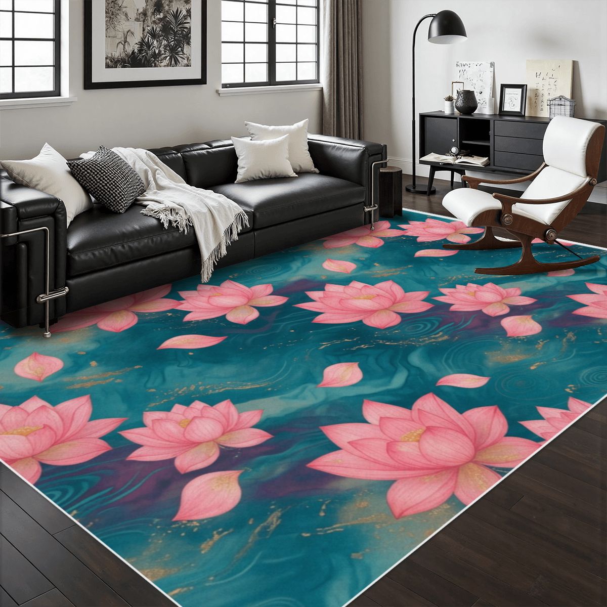 Area Rug with White Border 48"x72" 15lotosytealaop