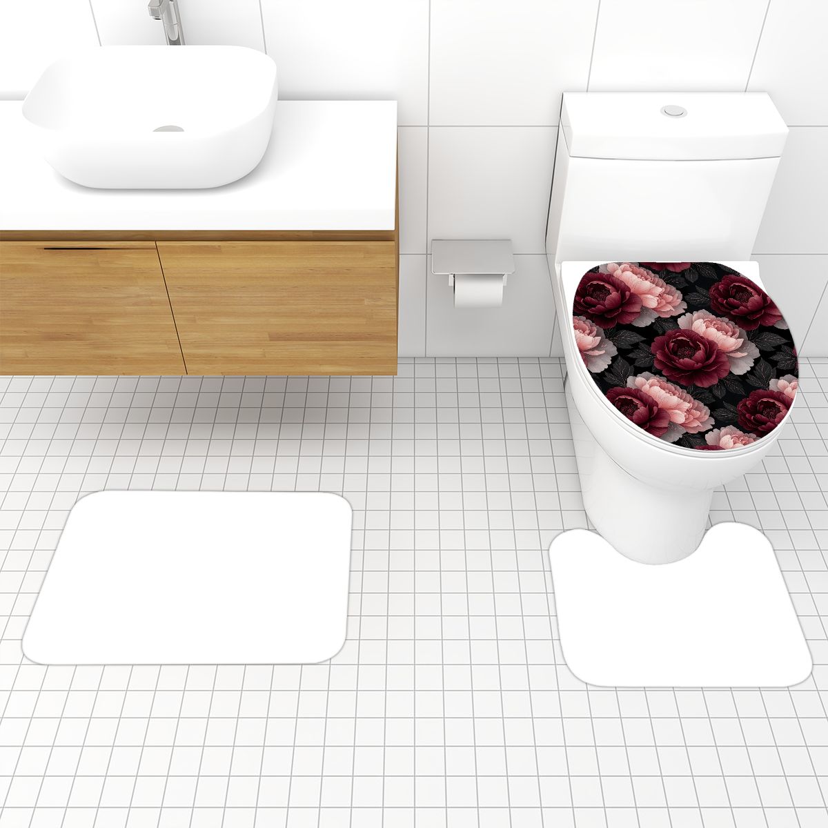Bathroom Rugs Set 3 pcs 26peoniegardenv2aop