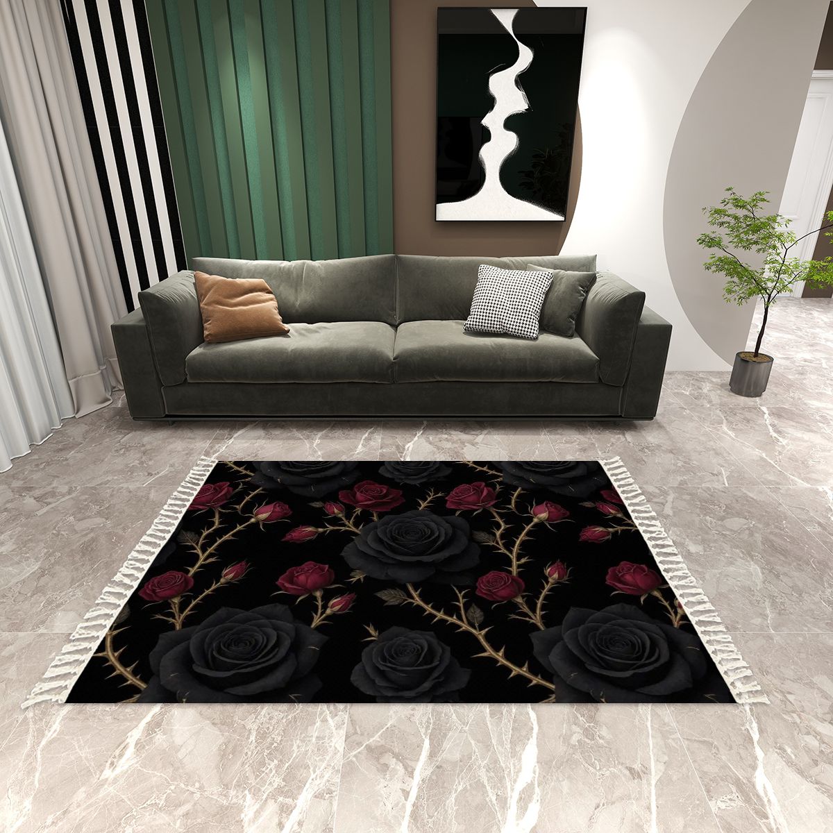 Noir Rose — Rug with tassels