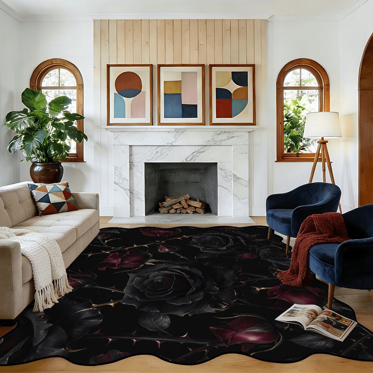 Noir Rose — Scalloped rug