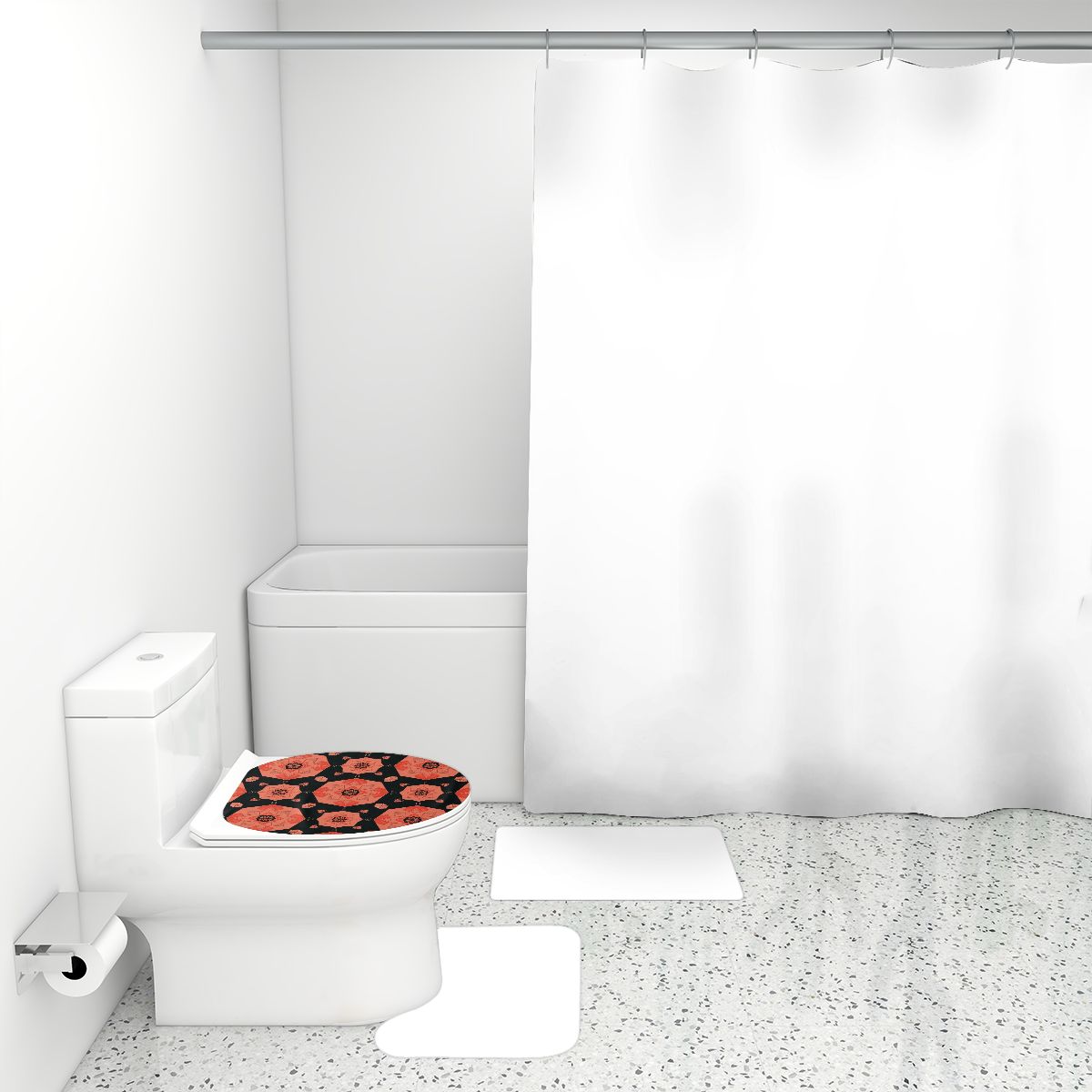Bathroom Rugs Set with Shower Curtain 4 pcs 41cameliav2aop