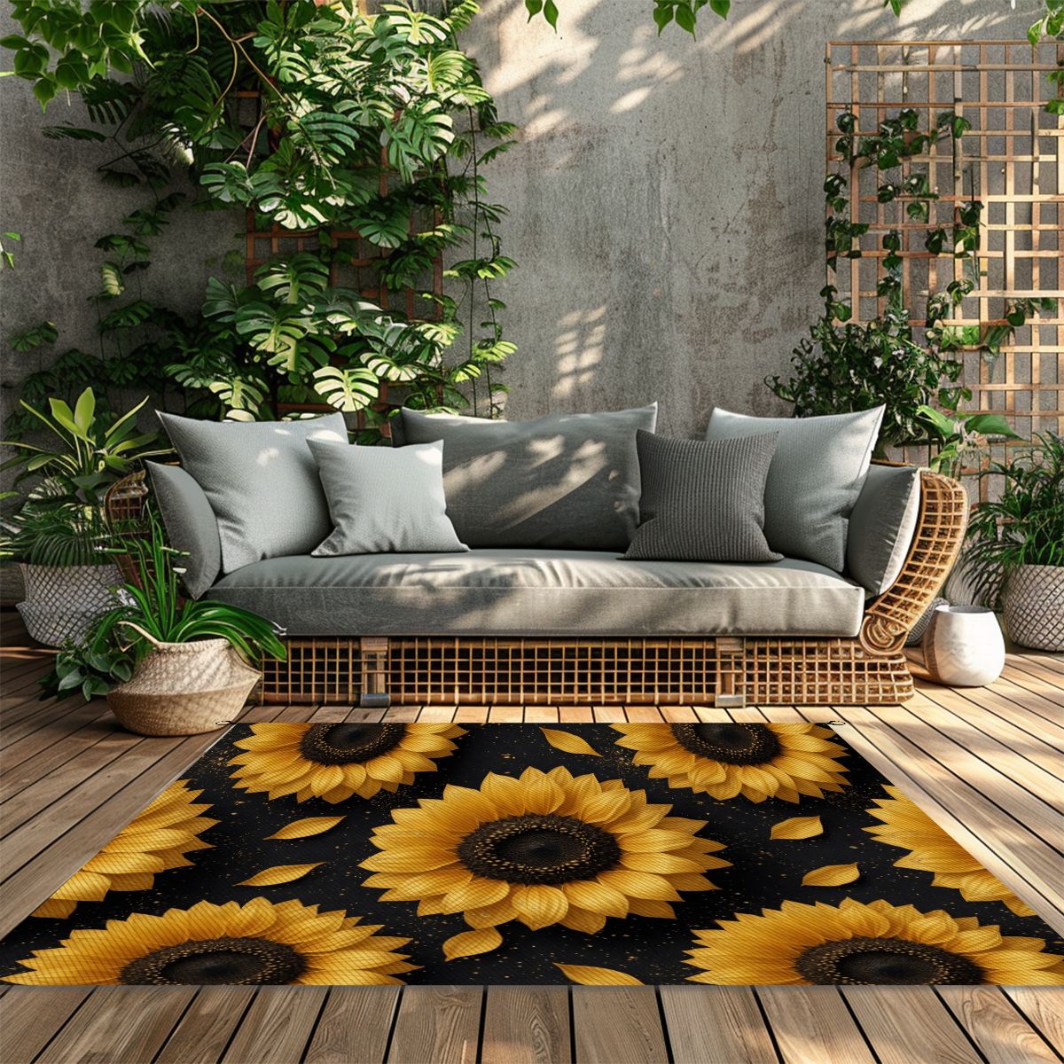 Outdoor Plastic Straw Rug 47slonecznikiv2aop