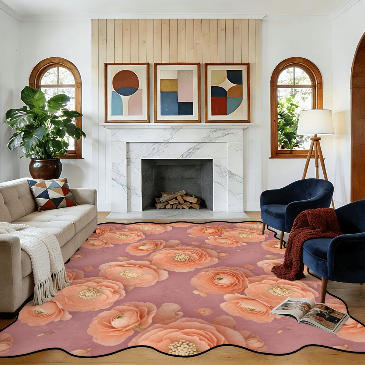 Scalloped Area Rug 120"x96" 19jaskrybrzoskwiniaaop