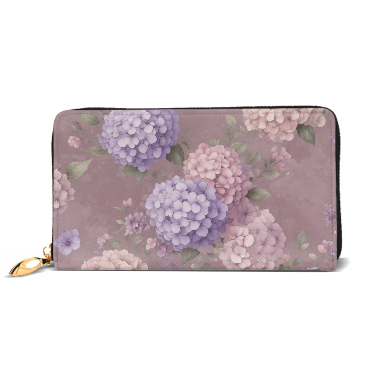Horizontal Leather Long Clutch Wallet 08hortensjelawendaaop