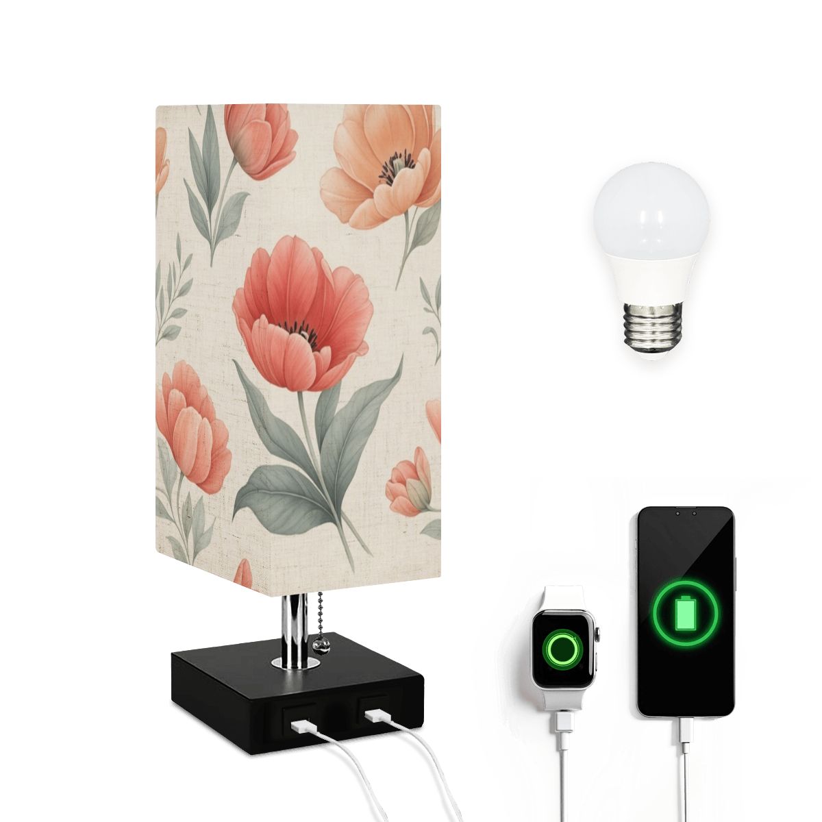 Tulipany Peach — Lampa stołowa kwadratowa