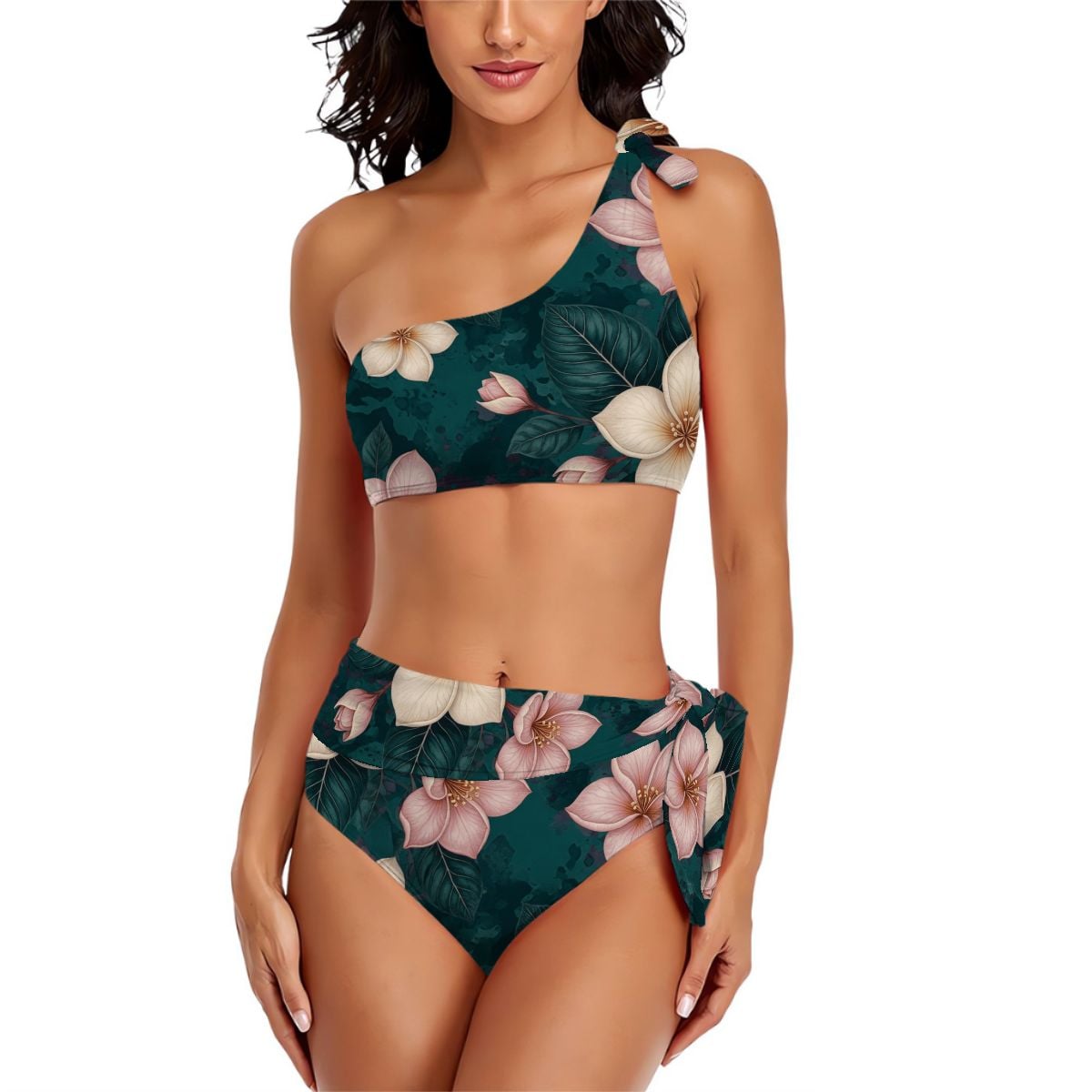 OneShoulder Tie HighWaisted Bikini Customized Services 10plumeriatropikaop