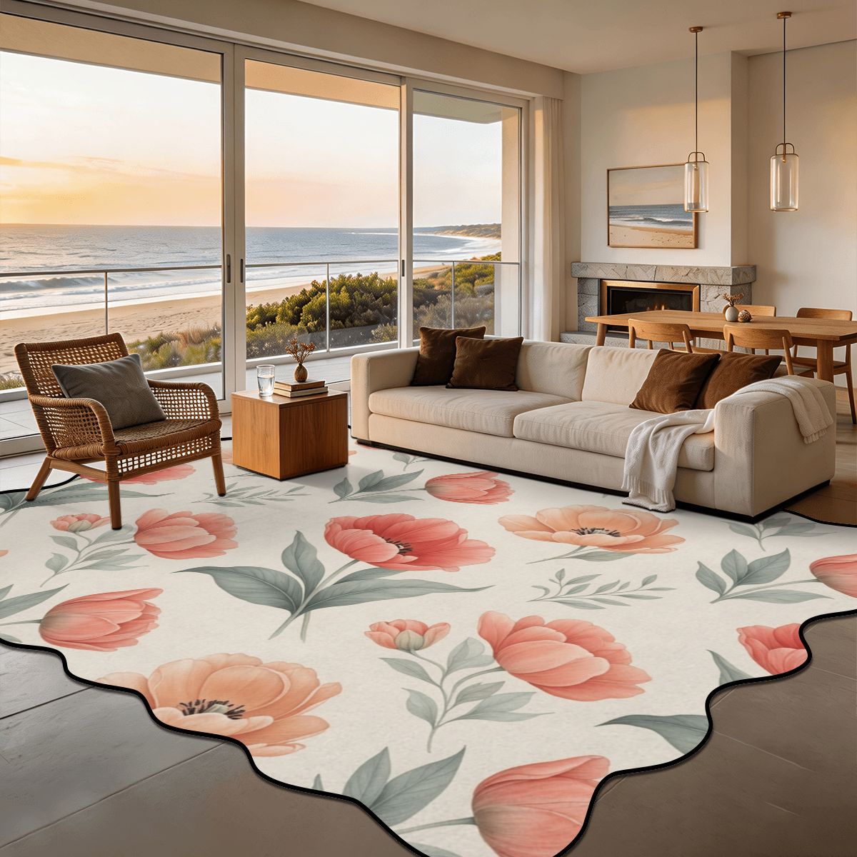 Scalloped Area Rug 144"x108" 14tulipanypeachaop