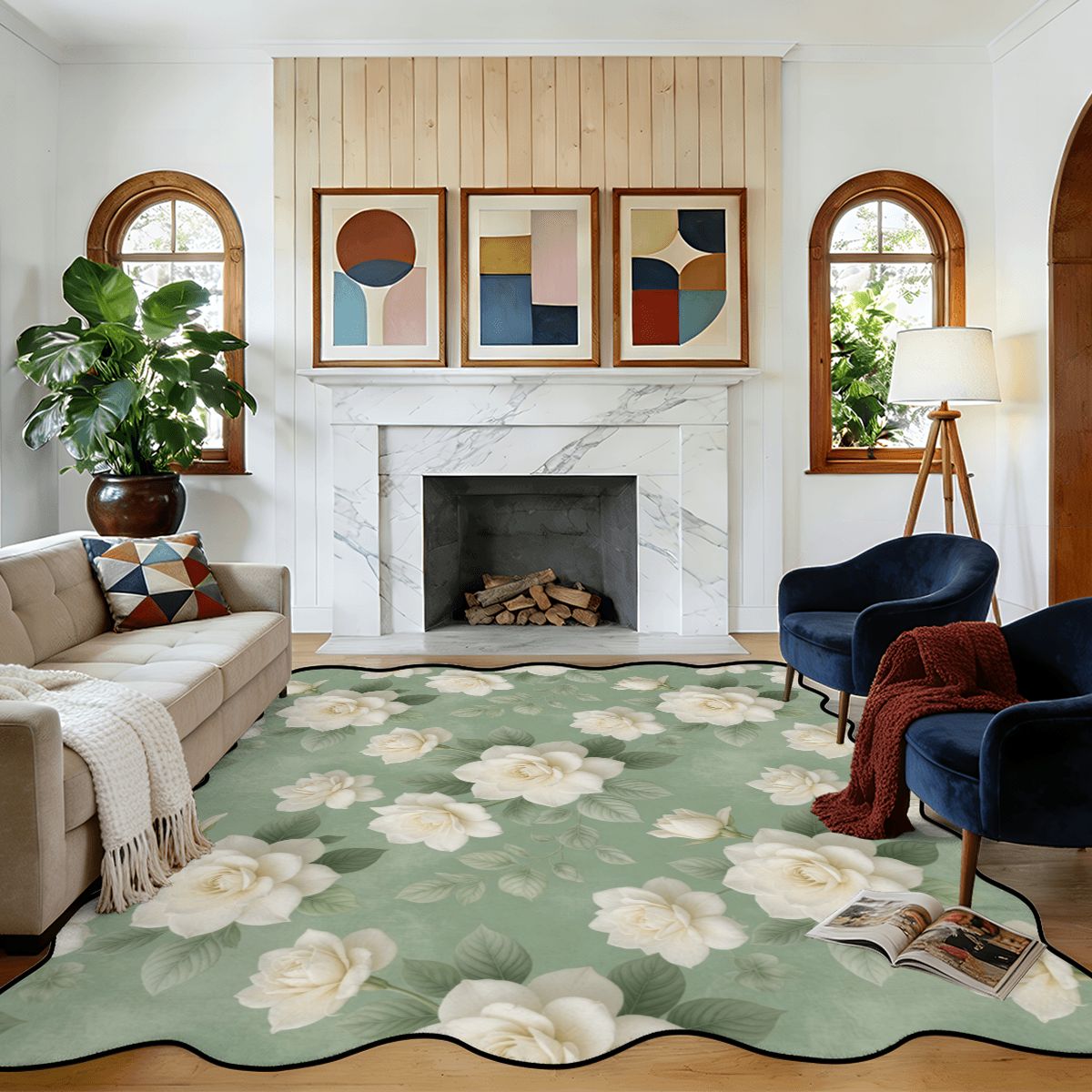Scalloped Area Rug 120"x96" 18gardeniesageaop