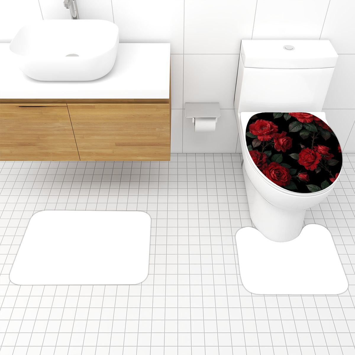 Bathroom Rugs Set 3 pcs 12rozeczerwoneaop