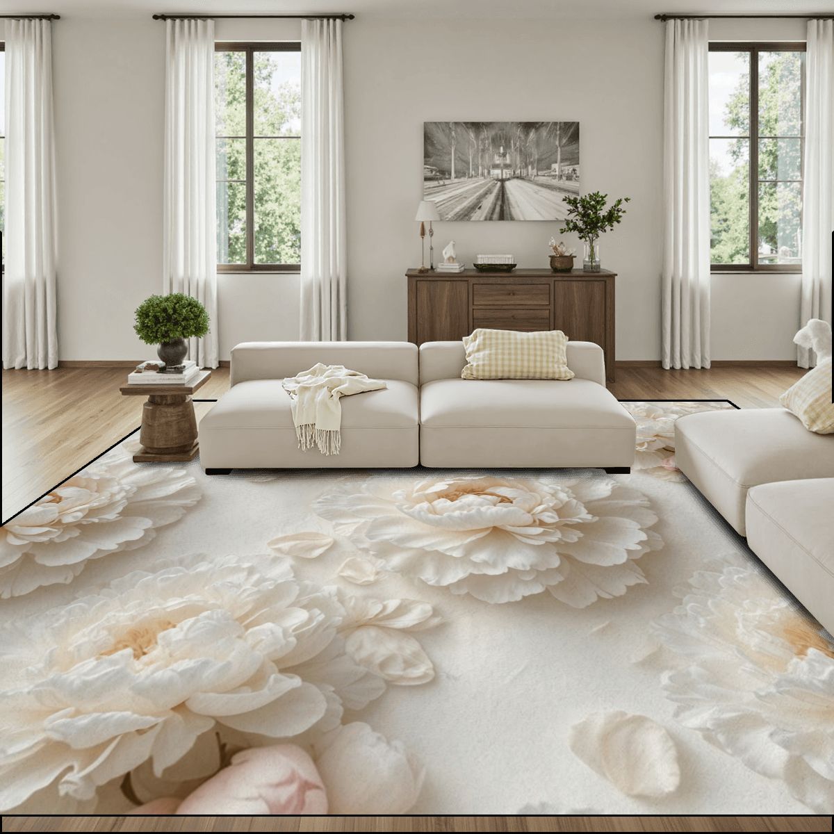 Large Area Rug Floor Carpet (4:3) 36peoniebialav2aop