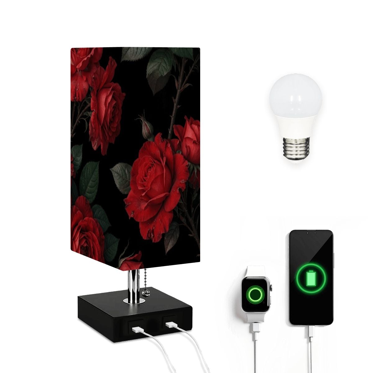 Square Table Lamp with USB Port No Trim 12rozeczerwoneaop