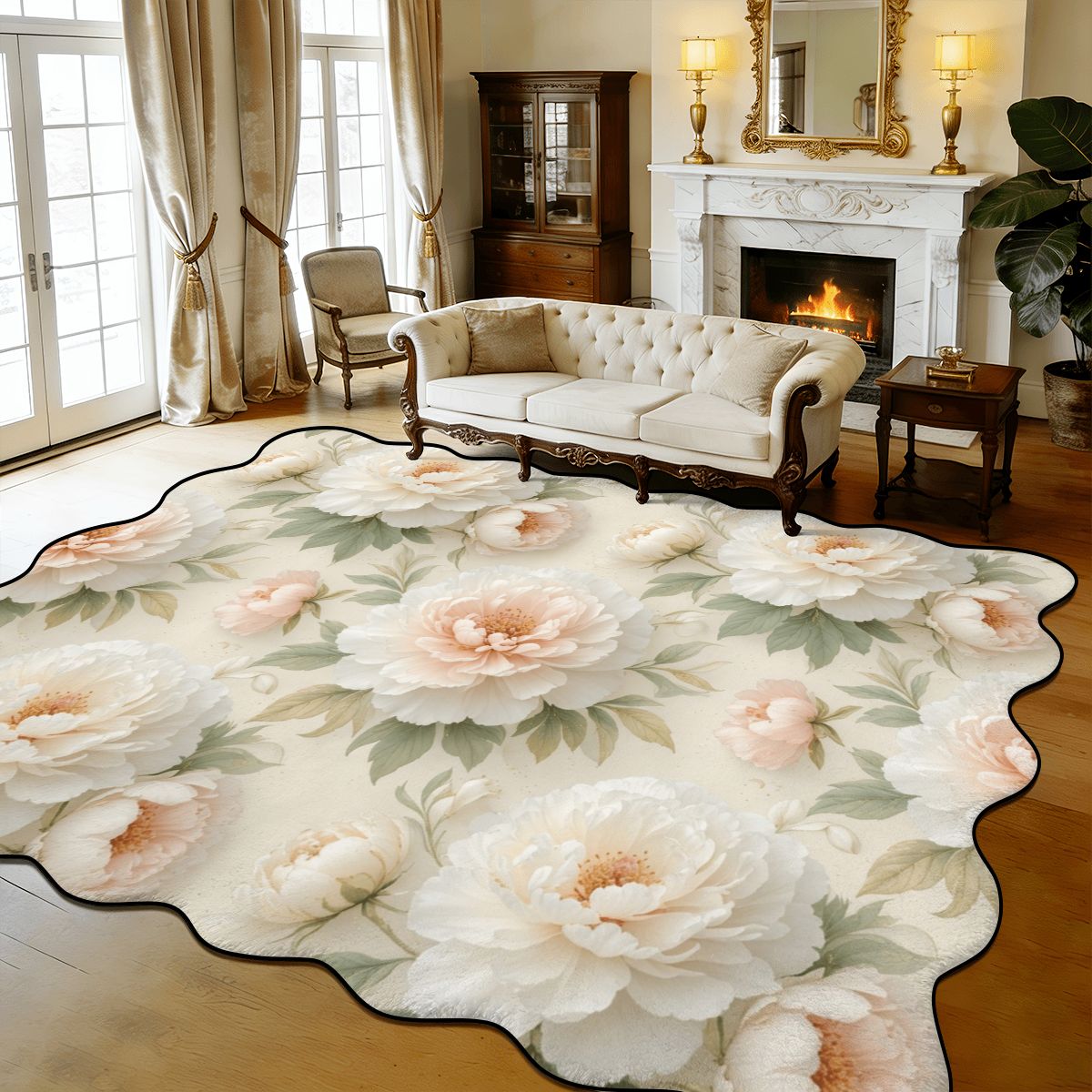 Scalloped Area Rug 168"x118" 11peoniebialaaop