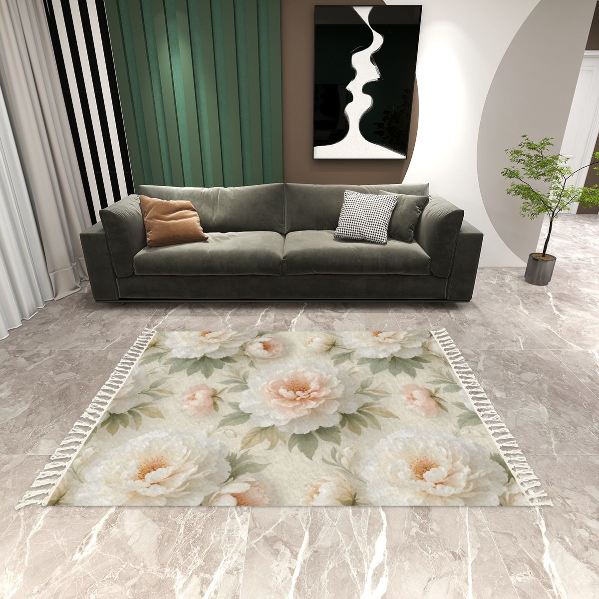 Peonie Biala — Rug with tassels