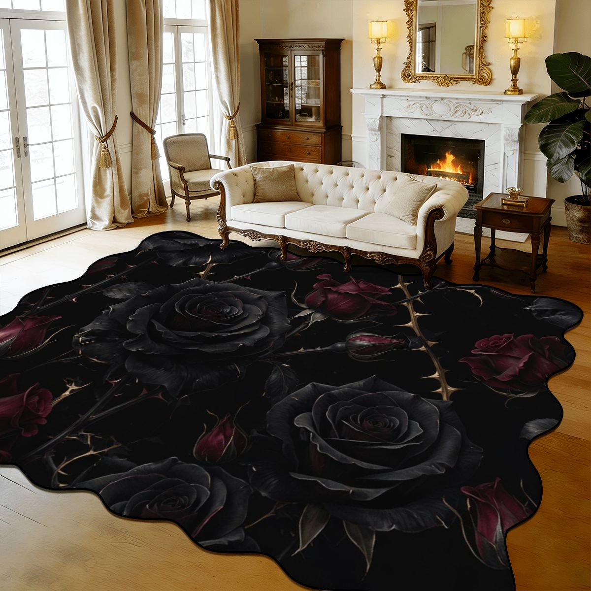Noir Rose — Scalloped rug