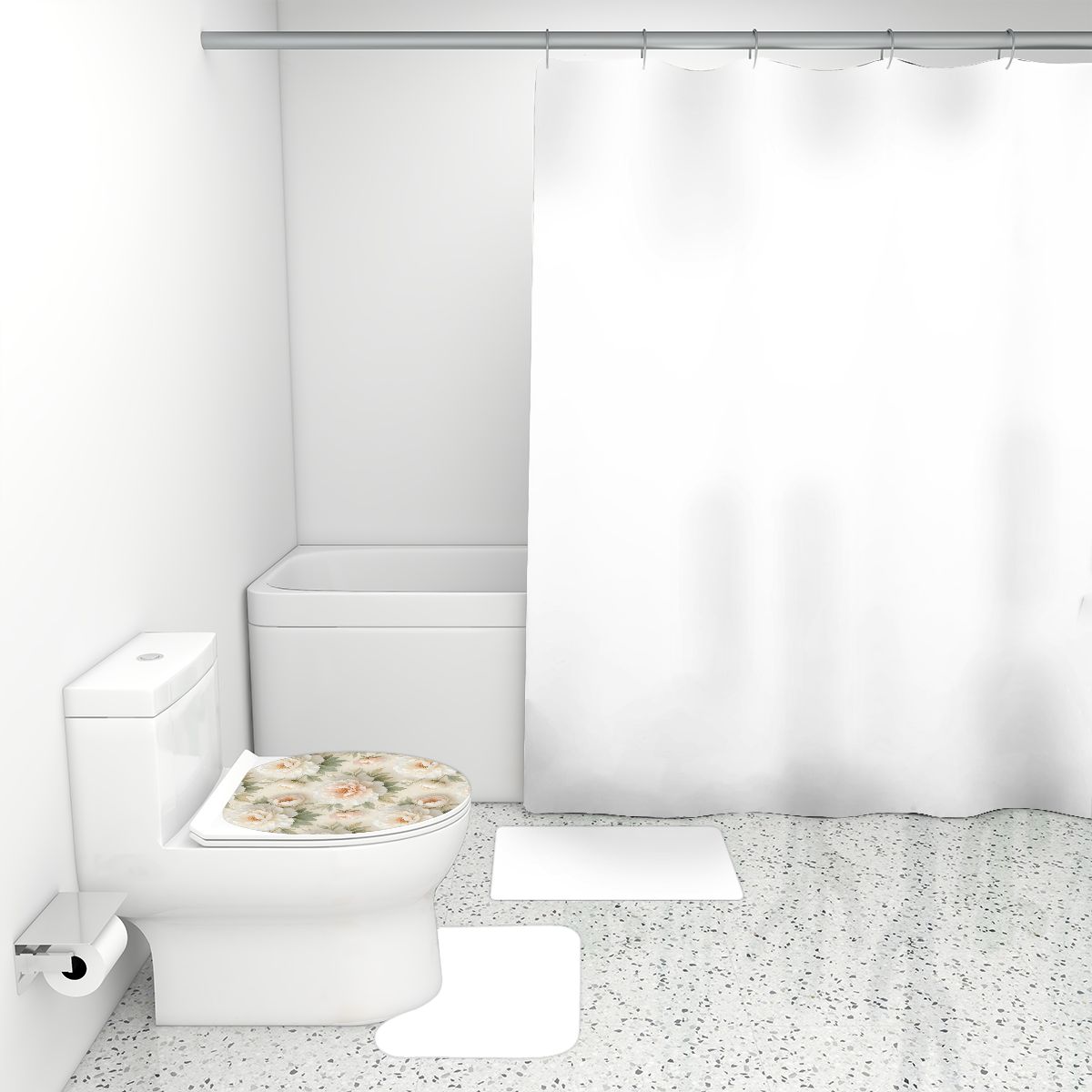 Bathroom Rugs Set with Shower Curtain 4 pcs 11peoniebialaaop