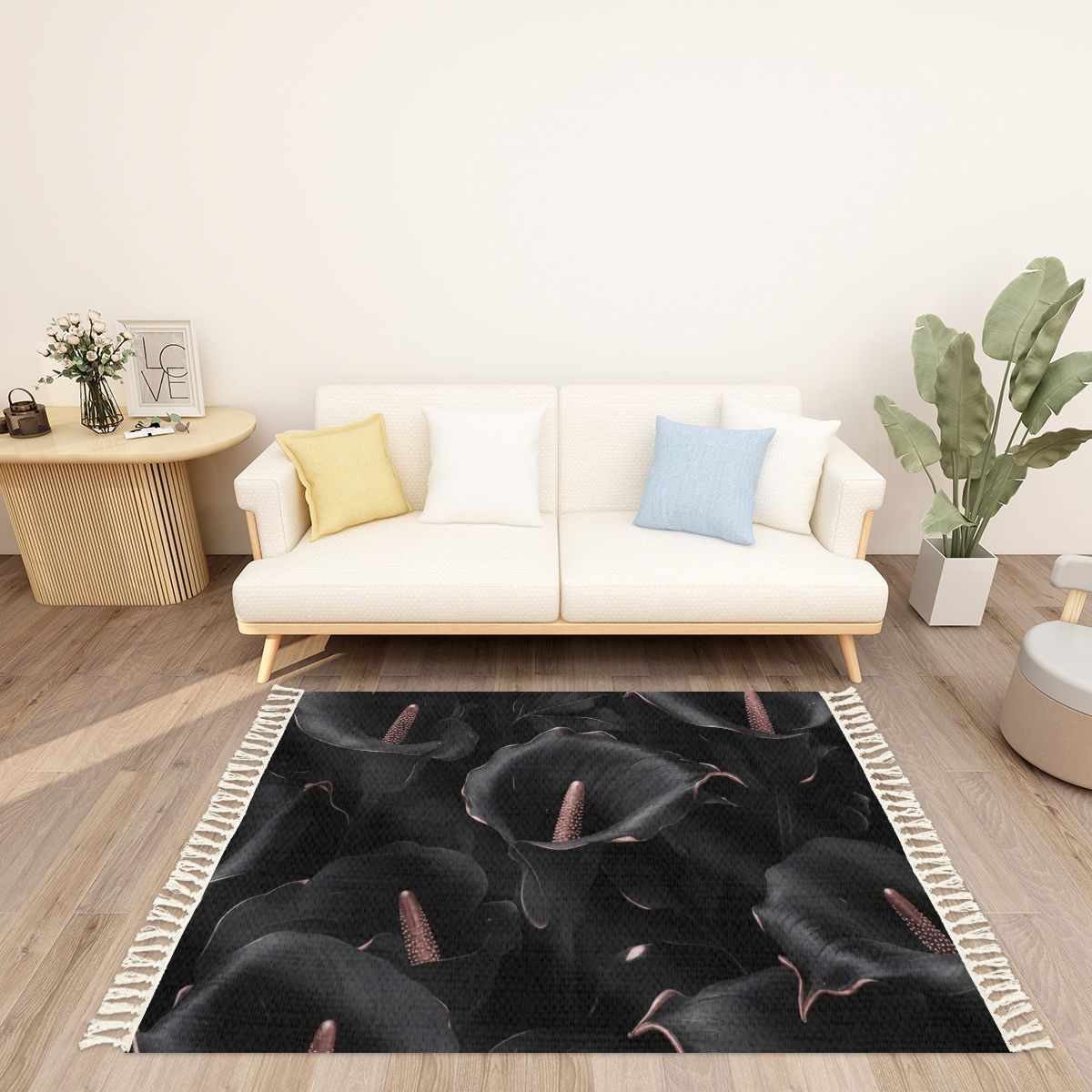 Kalie Noir — Rug with tassels