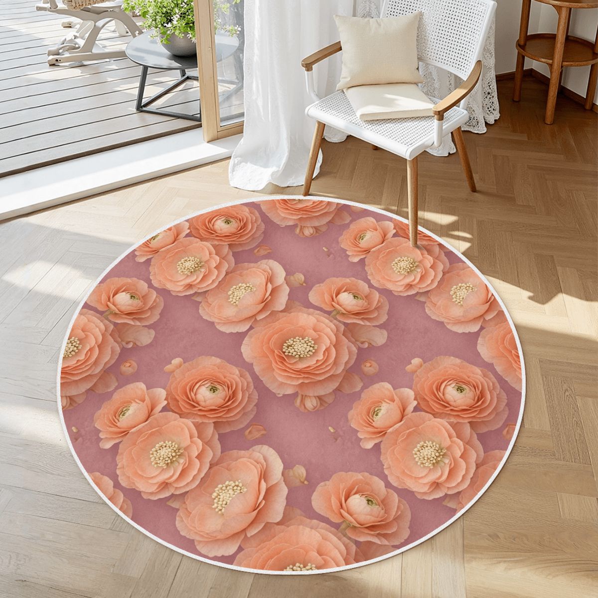 Soft Round Area Rug with White Border 19jaskrybrzoskwiniaaop