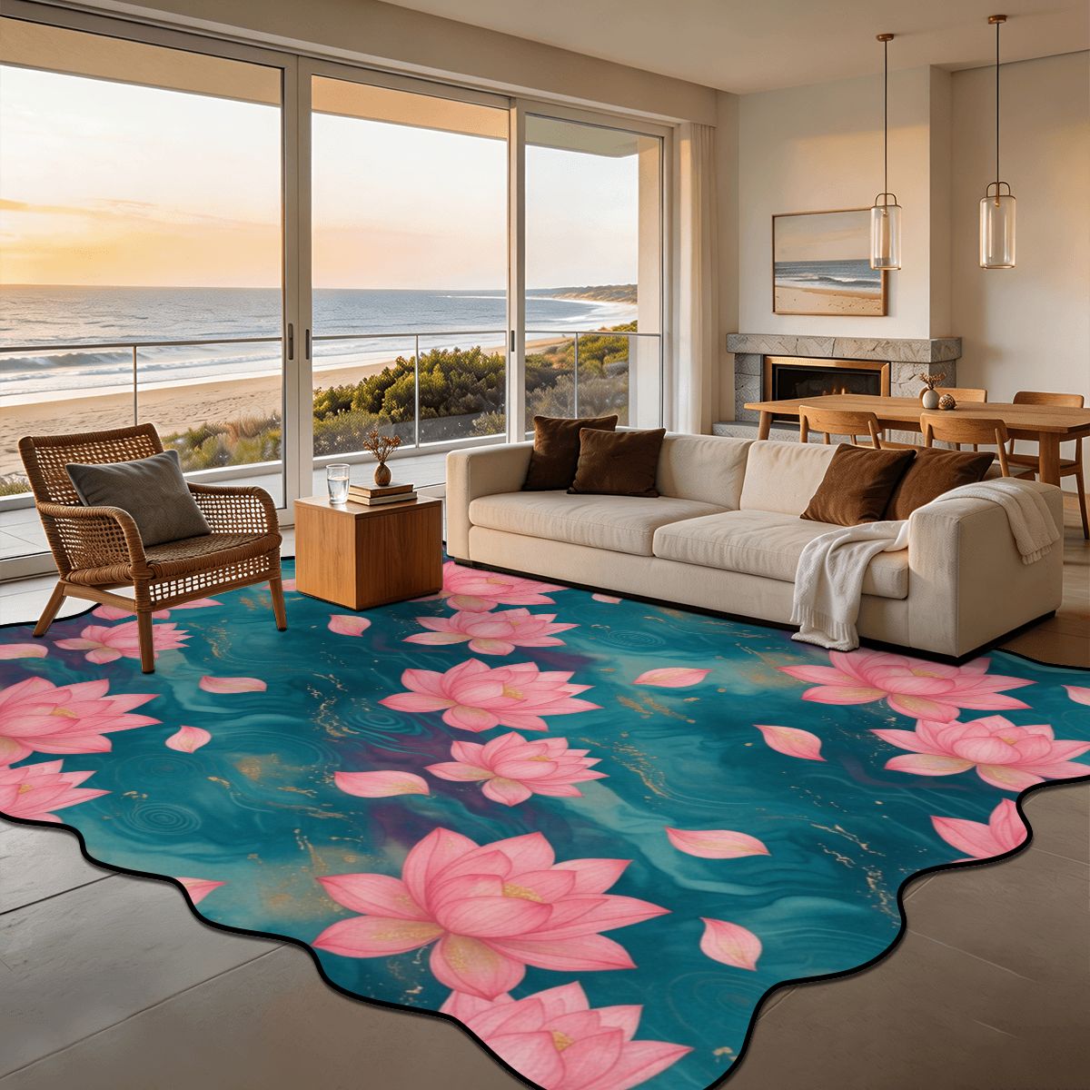 Scalloped Area Rug 144"x108" 15lotosytealaop