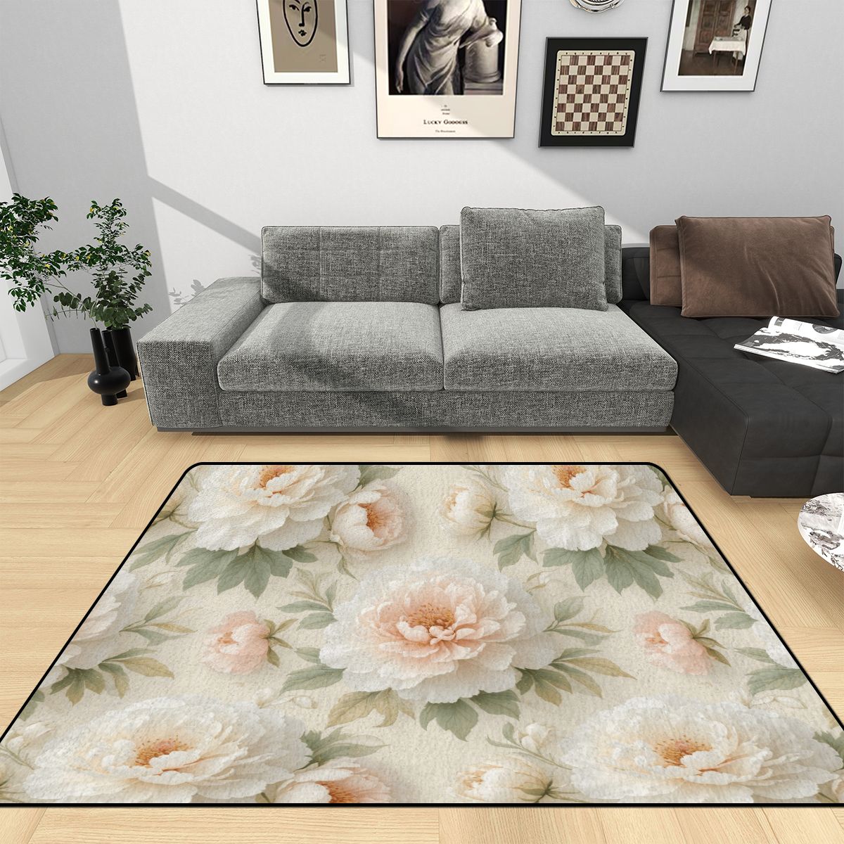 Small Area Rug Floor Carpet (3:2) 11peoniebialaaop