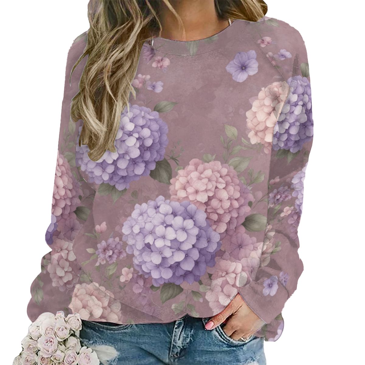 Raglan Crewneck Sweatshirts Women 08hortensjelawendaaop