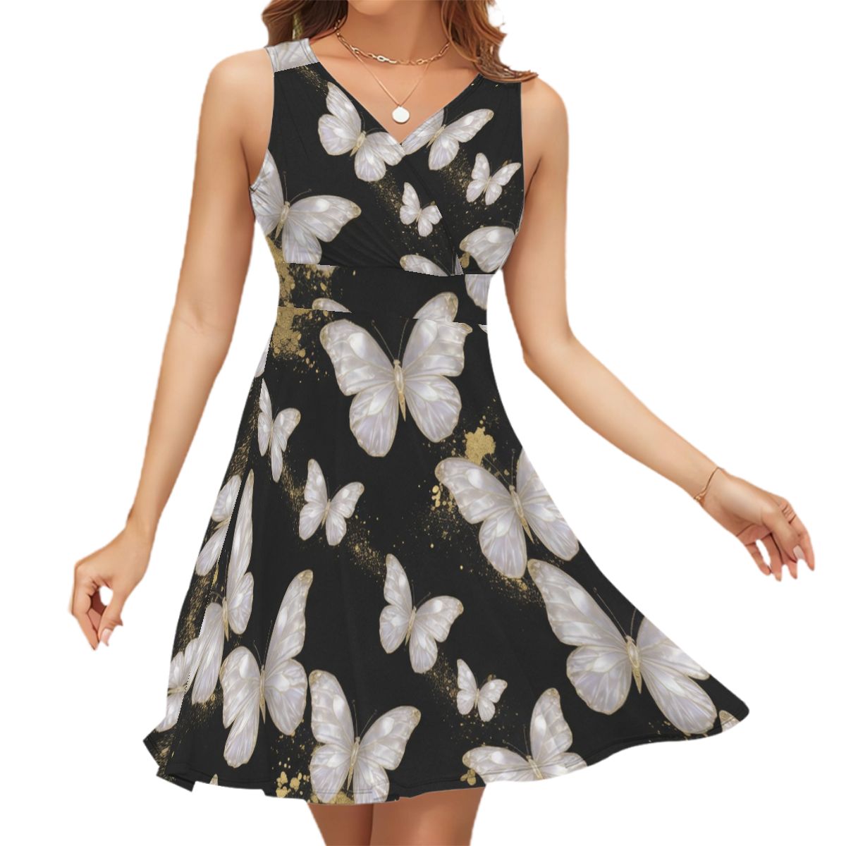 Sleeveless V Neck Dress 01motylerosegoldaop