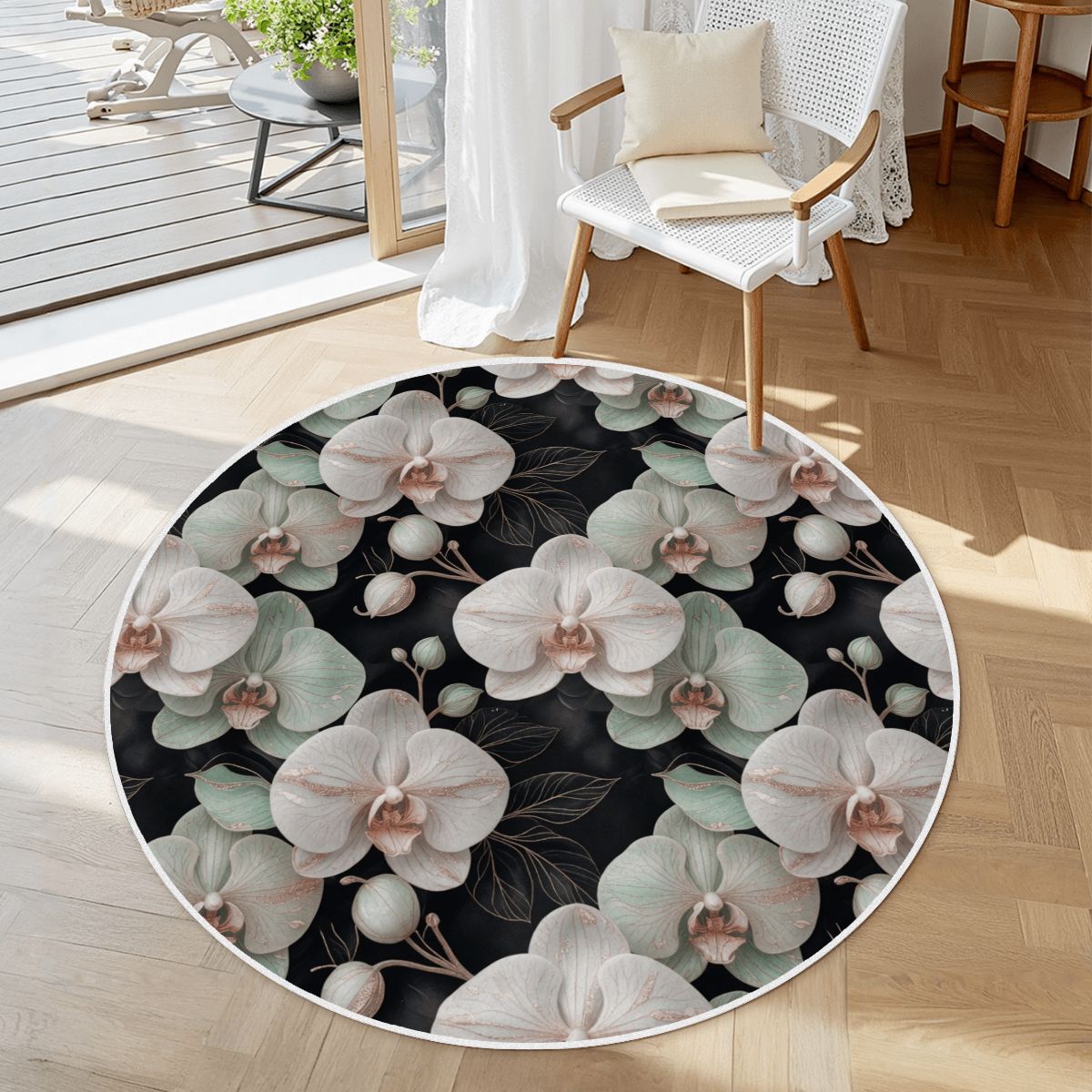 Soft Round Area Rug with White Border 28orchideegesteaop