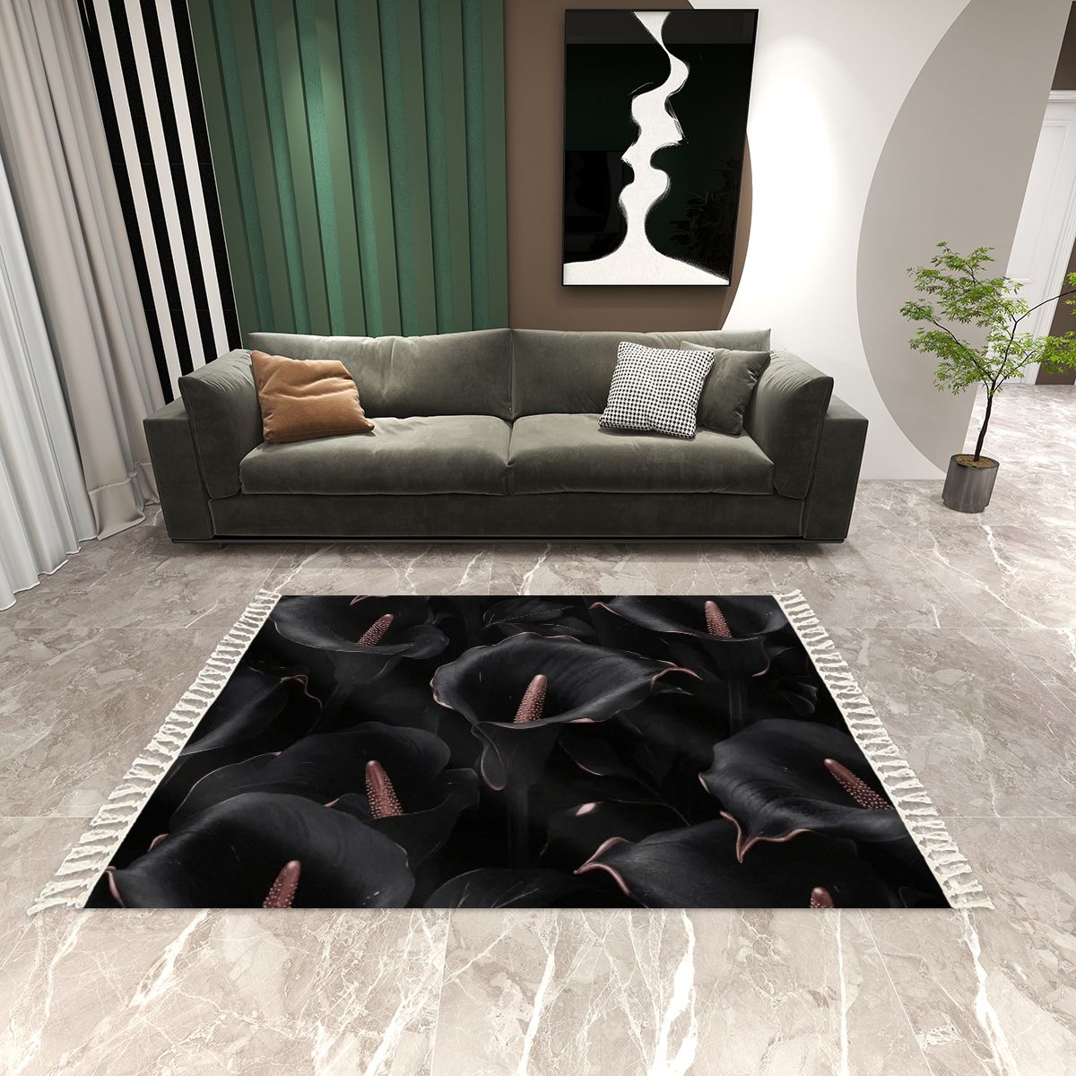 Kalie Noir — Rug with tassels