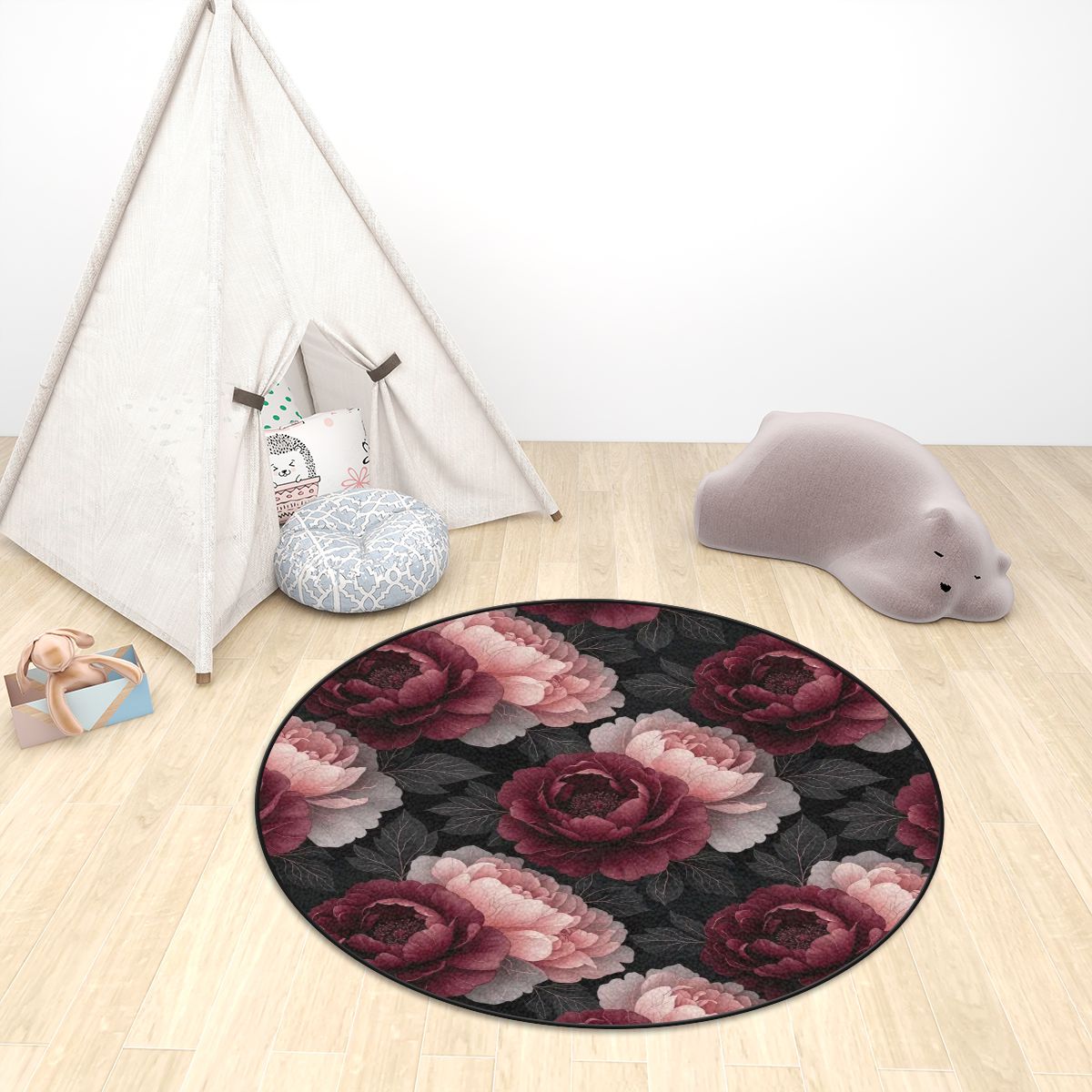 Multiple Sizes Plush Round Area Rug 26peoniegardenv2aop