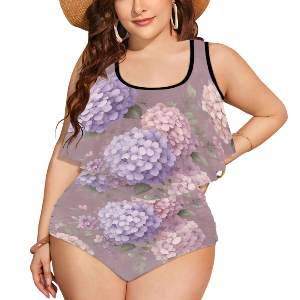 Plus Size Ruffle Two Piece Swimsuit Customized Services 08hortensjelawendaaop
