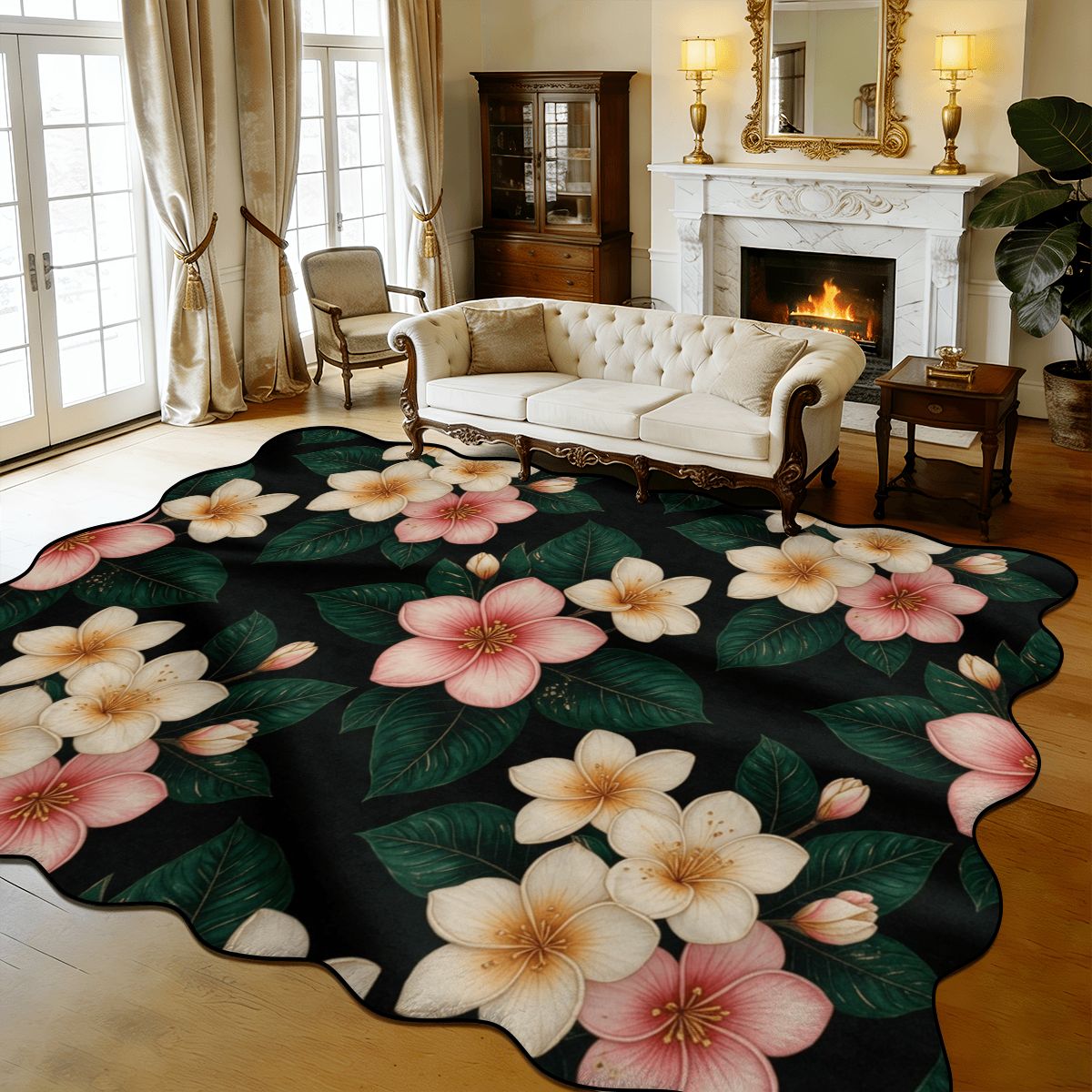 Scalloped Area Rug 168"x118" 35plumeriav2aop