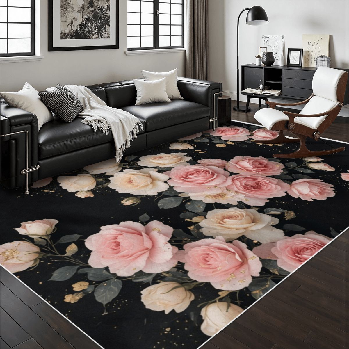 Area Rug with White Border 27rozekaskadaaop