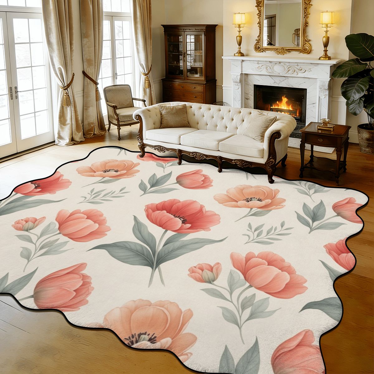 Scalloped Area Rug 168"x118" 14tulipanypeachaop