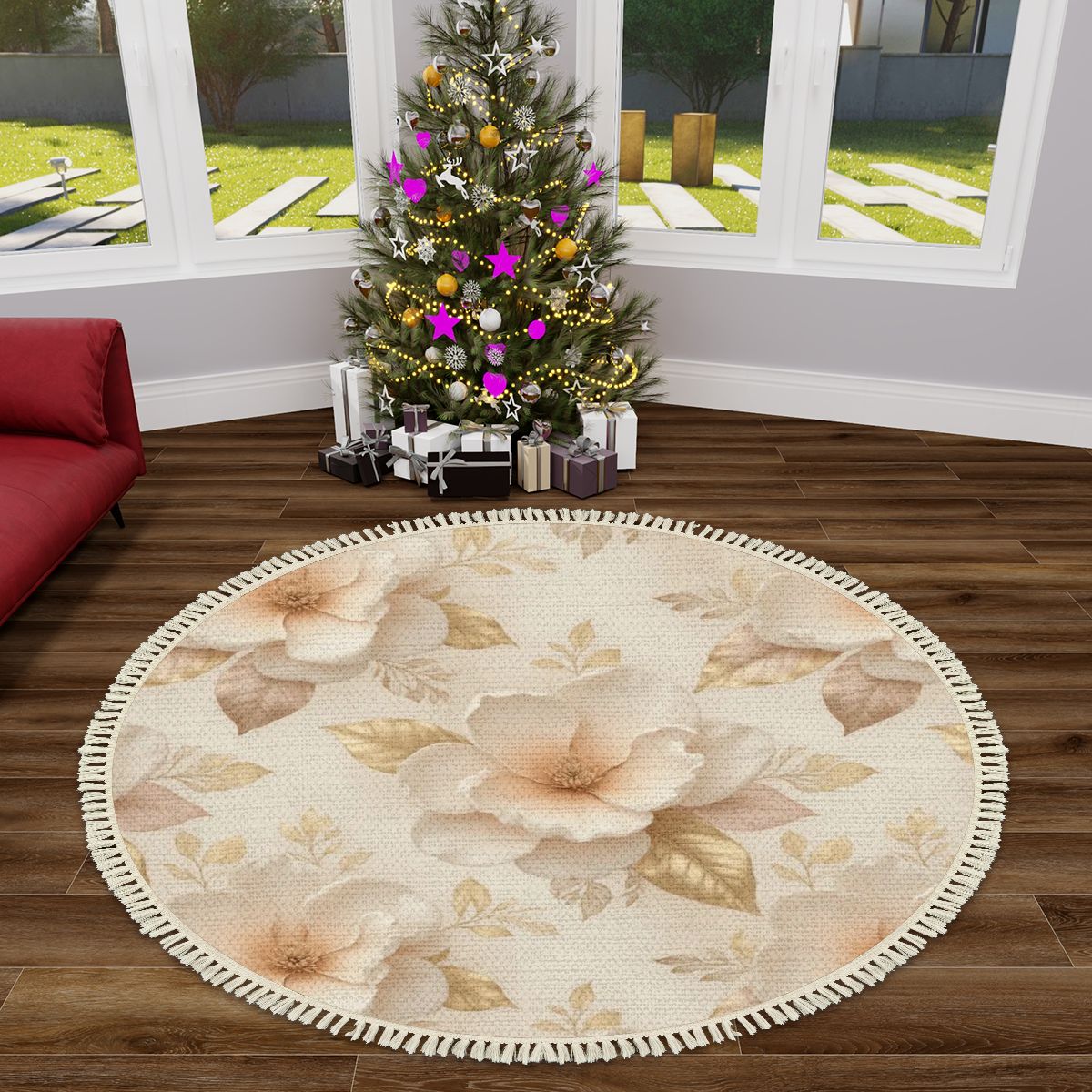 Multiple Sizes Round Area Rug with Tassels 04magnoliechampagneaop
