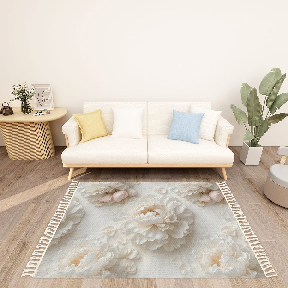Peonie Biala — Rug with tassels
