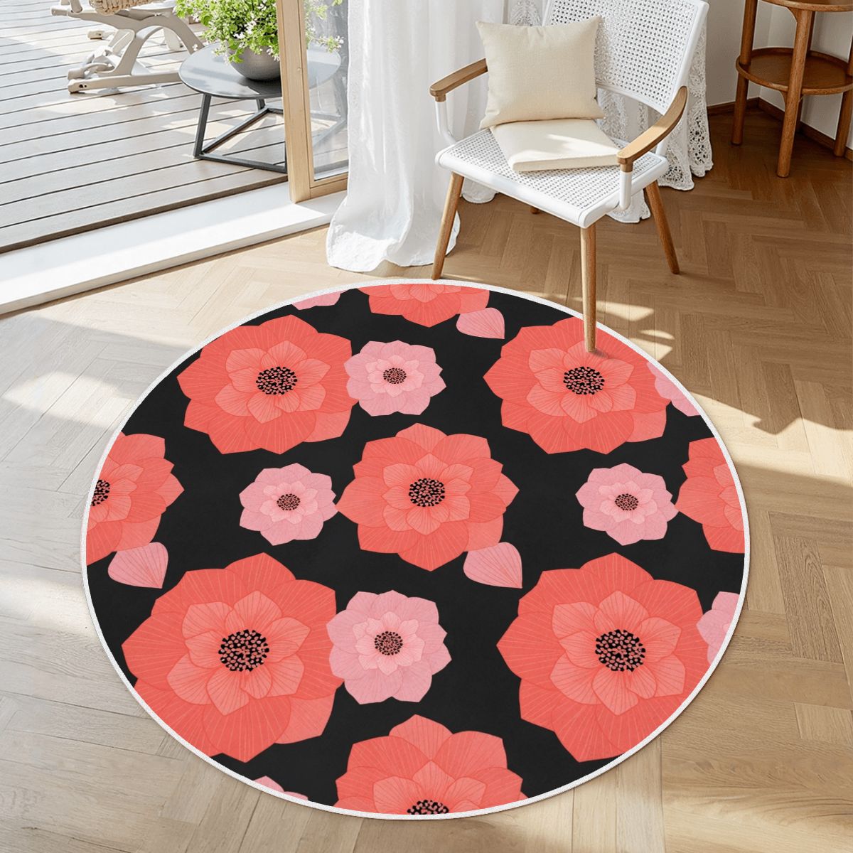 Soft Round Area Rug with White Border 16cameliakoralaop