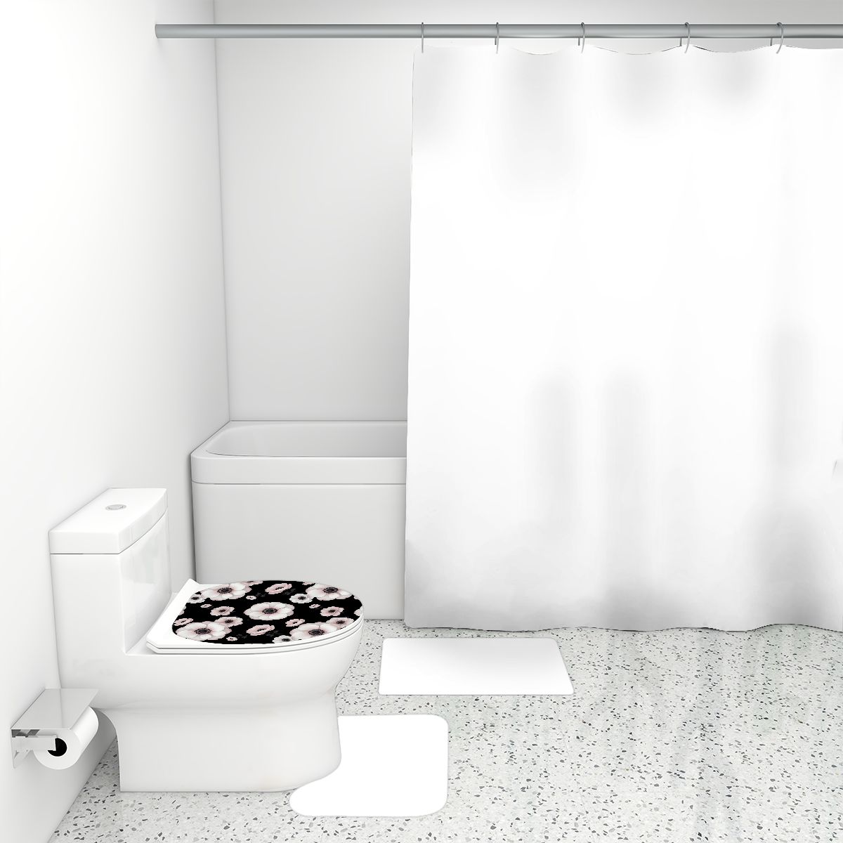 Bathroom Rugs Set with Shower Curtain 4 pcs 21anemonynoiraop