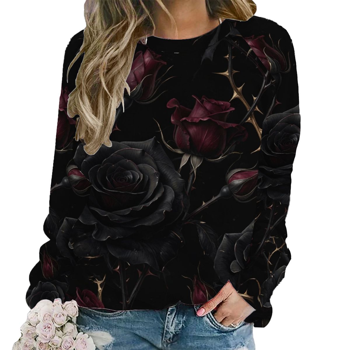 Raglan Crewneck Sweatshirts Women 09noirroseaopbezfald