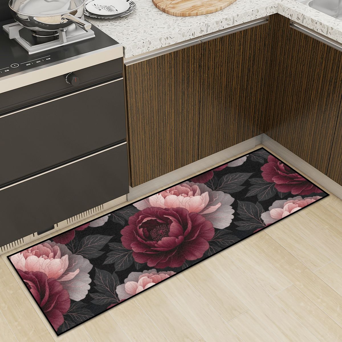 Kitchen Area Rug for Floor NonSlip Washable 26peoniegardenv2aop