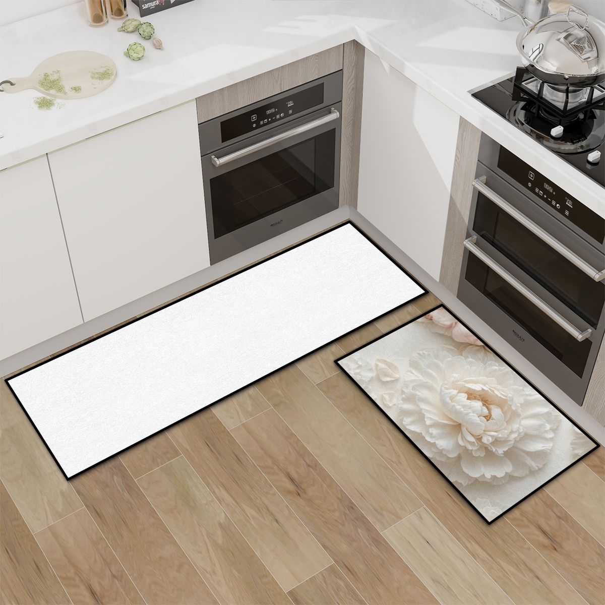 Peonie Biala — Kitchen rug set