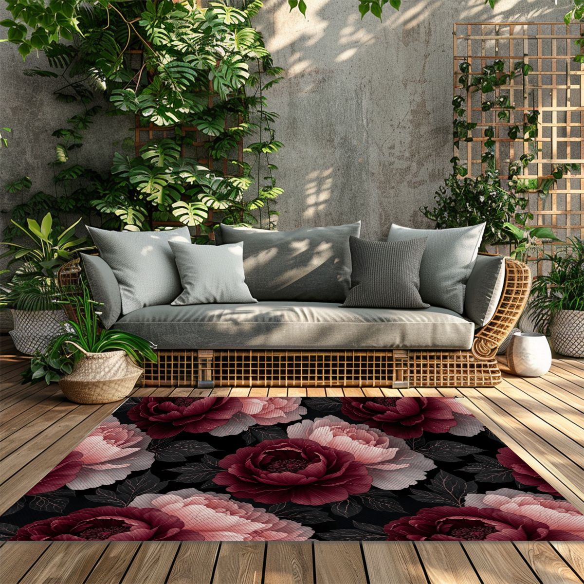 Outdoor Plastic Straw Rug 26peoniegardenv2aop