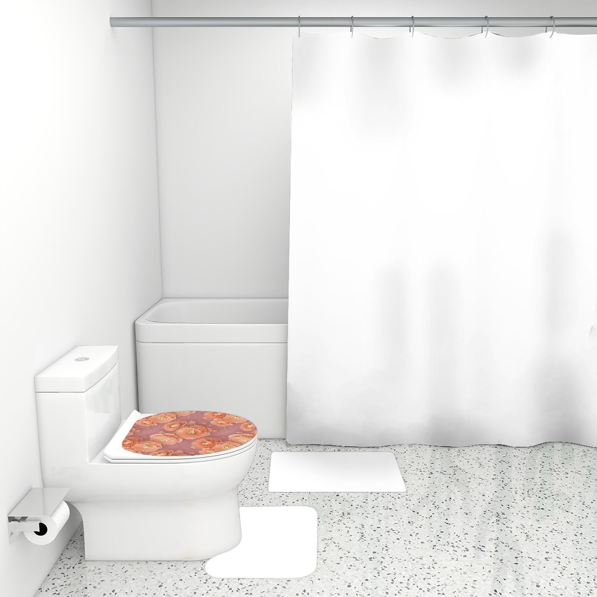 Bathroom Rugs Set with Shower Curtain 4 pcs 19jaskrybrzoskwiniaaop